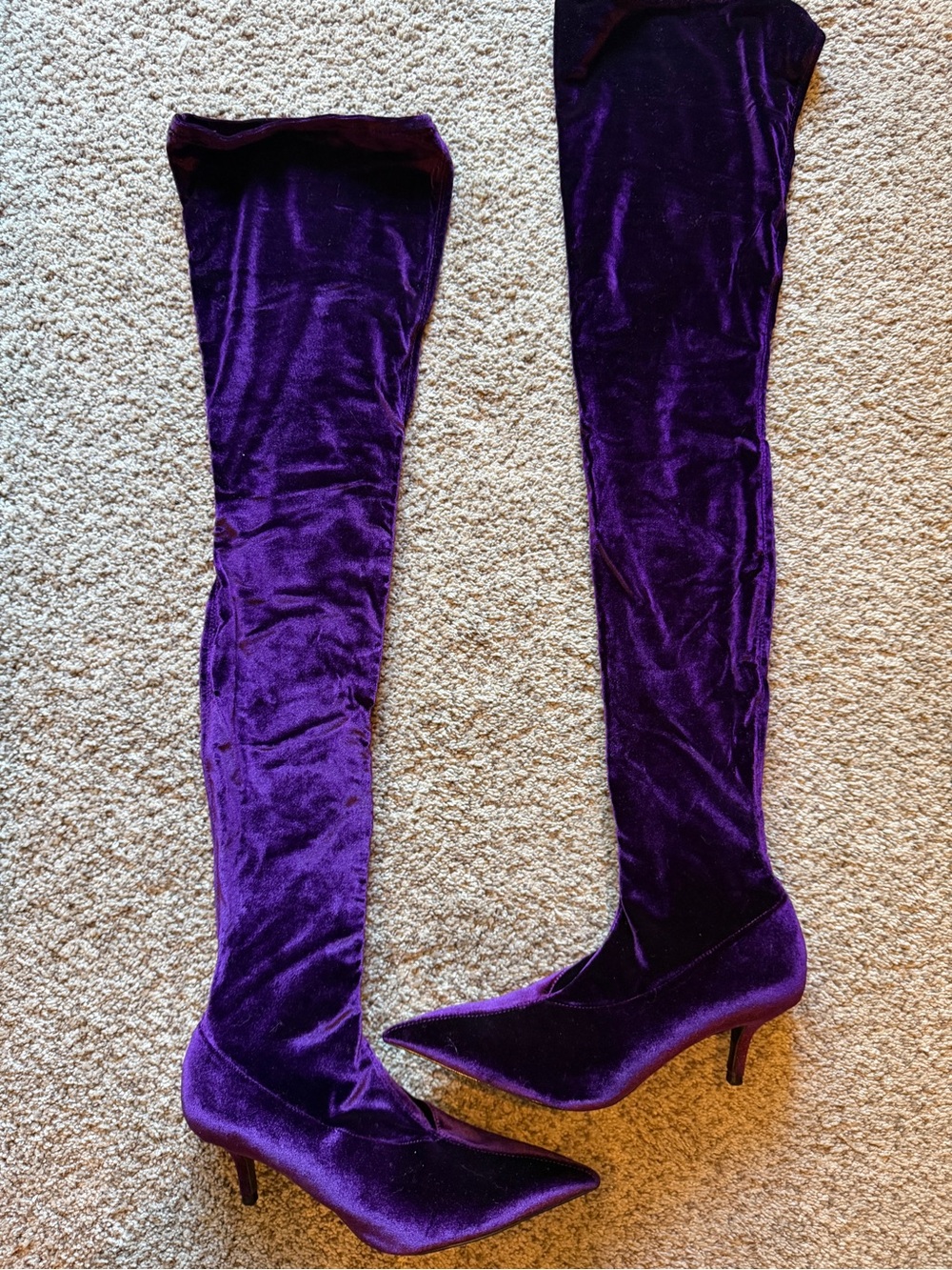 Zara Women’s Purple Velvet Over-the-Knee Kitten Heel Boots